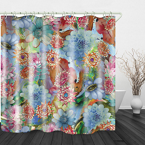 

Beautiful Big Flowers Print Waterproof Fabric Shower Curtain for Bathroom Home Decor Covered Bathtub Curtains Liner Includes with Hooks