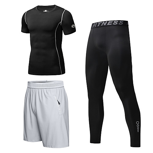 

Men's Zipper Pocket Tracksuit Athleisure 3pcs Summer Long Sleeve Elastane Moisture Wicking Breathable Sweat Out Fitness Jogging Sportswear Solid Colored Normal Gray Black Black Activewear