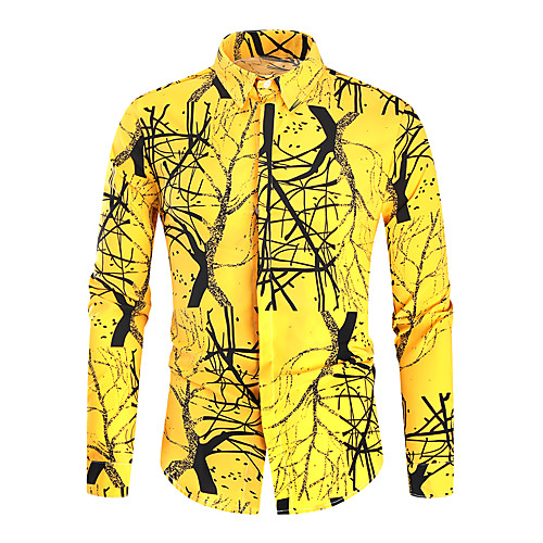 

Men's Shirt 3D Print Graphic Long Sleeve Daily Tops Yellow