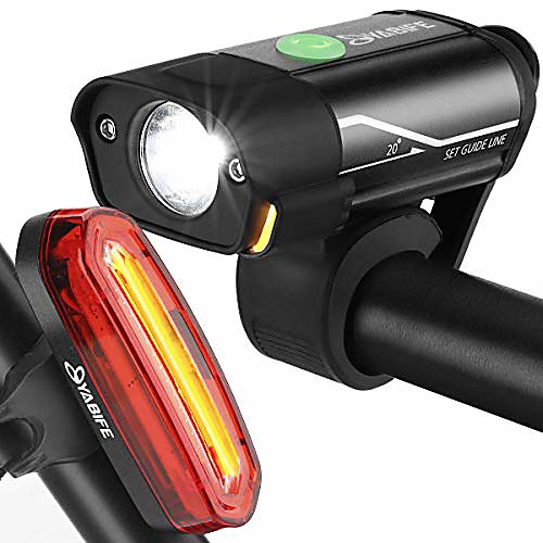 

bicycle light, usb rechargeable bike lights front and back, 350 lumens bike headlight 120 lumens rear / tail bike light set, for road bike cycling, mountain bike, men, women, kids
