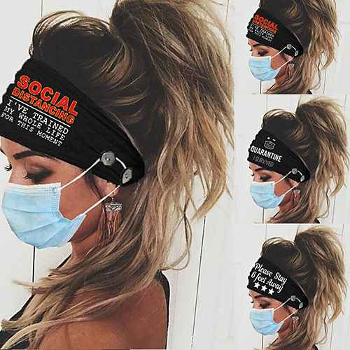 

3 pcs Amazon Cross-border New Men And Women Elastic Letter Button Mask Yoga Wide Hair Band Sports Headband