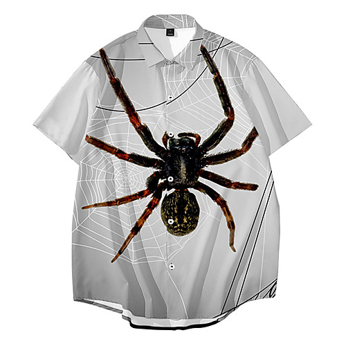 

Men's Shirt 3D Print Spider Animal Button-Down 3D Print Short Sleeve Daily Tops Casual Fashion Streetwear White
