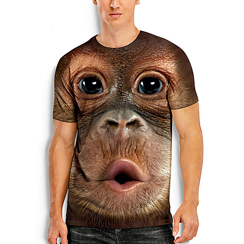 

Men's Tees T shirt 3D Print Graphic Prints Orangutan Animal Print Short Sleeve Daily Tops Basic Casual Khaki