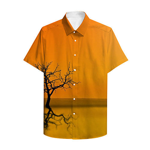 

Men's Shirt 3D Print Graphic Prints Landscape Button-Down Print Short Sleeve Daily Tops Casual Hawaiian Orange