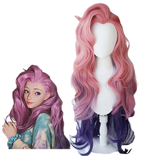 

LoL Seraphine Cosplay Wig KDA Cosplay Loose Wave Straight Pink Mixed Purple Wigs Heat Resistant Synthetic Hair Game