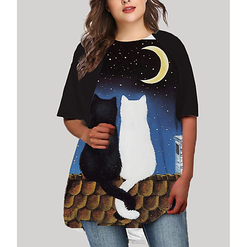 

Women's Plus Size Cat Graphic Animal Print Casual Half Sleeve Fall Short Mini Dress T Shirt Dress Tee Dress Black