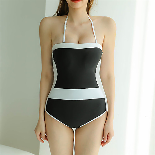 

Women's One Piece Swimsuit Patchwork Padded Swimwear Bodysuit Swimwear Black Breathable Quick Dry Comfortable Sleeveless - Swimming Surfing Water Sports Summer / Spandex