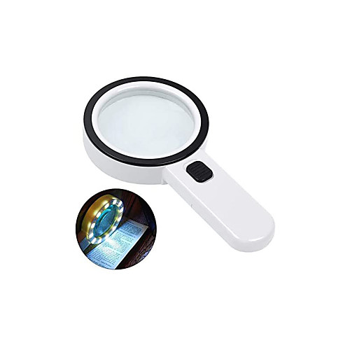 

Magnifier Magnifying Glass Set Handheld High Magnification with Lighting Function Illuminated LED 30 Reading Inspection Macular Degeneration 80 mm ABSPC Kid's Adults' Seniors