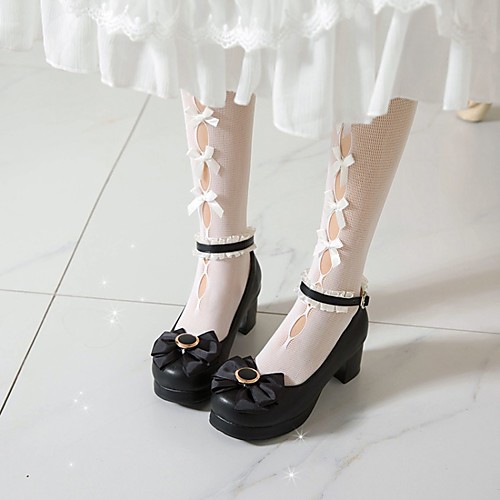 

Women's Lolita Shoes Platform Round Toe Microfiber Bowknot Lace Solid Colored White Black Pink