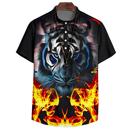 

Men's Shirt 3D Print Tiger Animal Button-Down 3D Print Short Sleeve Daily Tops Casual Fashion Streetwear Red