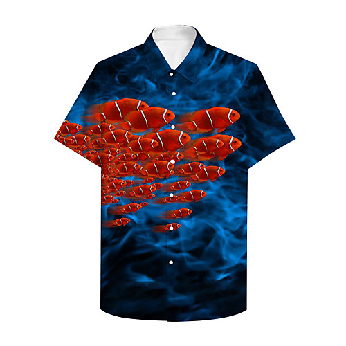 

Men's Shirt 3D Print Graphic Prints Fish Button-Down Print Short Sleeve Casual Tops Casual Designer Big and Tall Blue