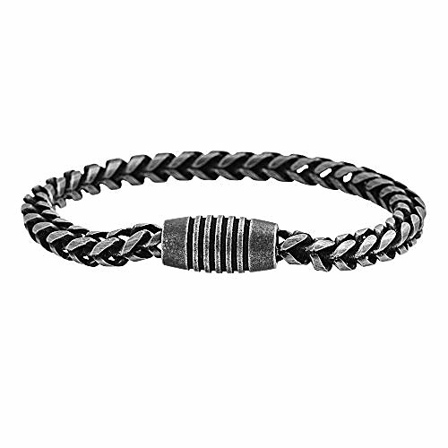 

Men's Stainless Steel Franco Chain Bracelet with Magnetic Clasp (Antique Black)