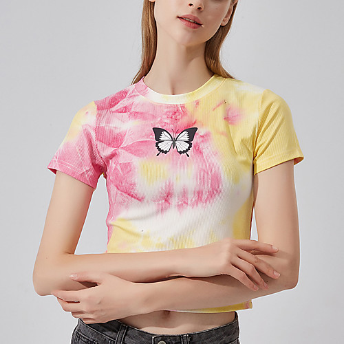 

Women's Crop Top Tee / T-shirt Tie Dye Crew Neck Butterfly Sport Athleisure T Shirt Top Short Sleeves Breathable Soft Comfortable Everyday Use Street Casual Daily Outdoor