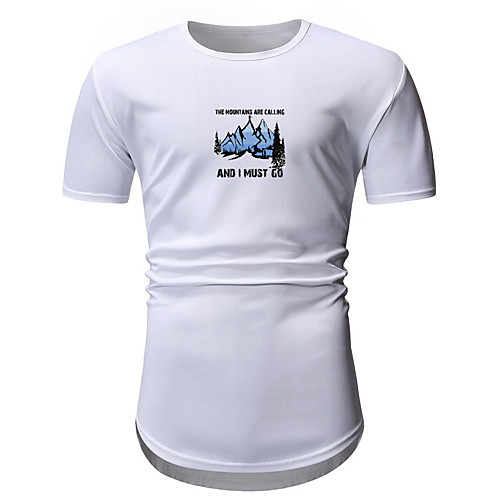 

Men's T shirt Hot Stamping Graphic Prints Mountain Letter Print Short Sleeve Daily Tops Casual Fashion White Wine Army Green