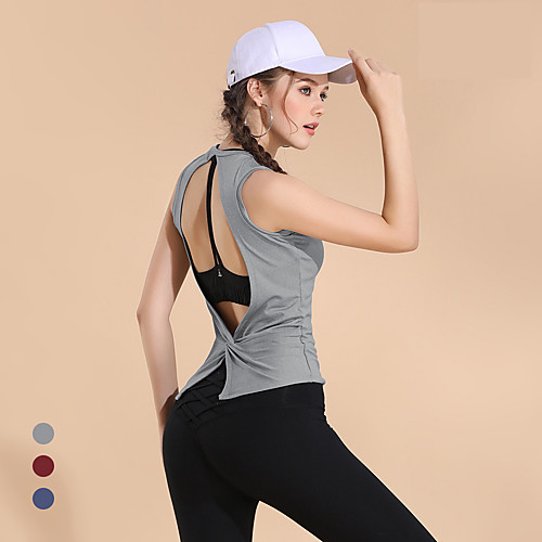 

Women's Yoga Top Yoga Built In Bra Tank Open Back Cut Out Solid Color Burgundy Grey Dark Blue Spandex Yoga Fitness Gym Workout Vest / Gilet Sport Activewear Breathable Quick Dry Comfortable Freedom