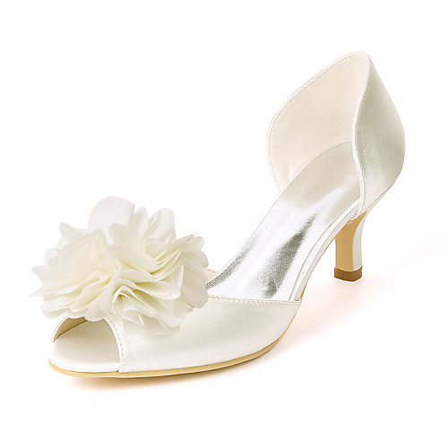 

Women's Wedding Shoes Kitten Heel Peep Toe Wedding Sandals Satin Satin Flower Solid Colored White Ivory