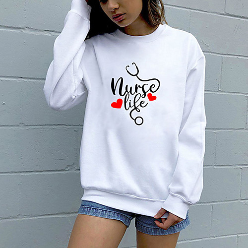 

Women's Sweatshirt Pullover Pure Color Crew Neck Heart Letter Printed Sport Athleisure Sweatshirt Top Long Sleeve Breathable Soft Comfortable Everyday Use Street Casual Daily Outdoor