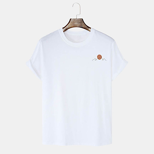 

Men's T shirt Hot Stamping Graphic Prints Sun Print Short Sleeve Daily Tops 100% Cotton Basic Casual White Black Blushing Pink