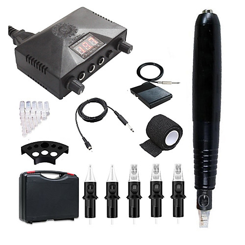 

BaseKey Tattoo Machine Starter Kit - 1 pcs Tattoo Machines Professional Aluminum Alloy LCD Double adjustable power supply Case Included 19 W Tattoo Pen