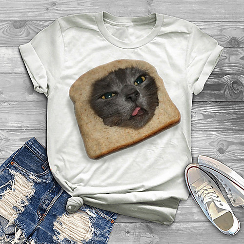 

Women's Plus Size Print Cat Graphic Animal T shirt Large Size Crewneck Short Sleeve Basic Tops XL XXL 3XL White Big Size