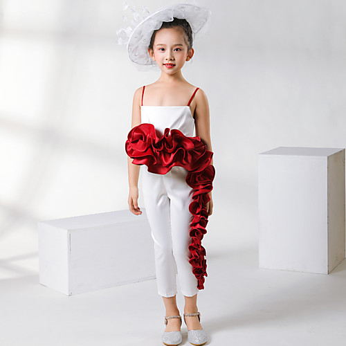 

Pantsuit / Jumpsuit Ankle Length Event / Party / Birthday Flower Girl Dresses - Satin Sleeveless Spaghetti Strap with Appliques / Solid