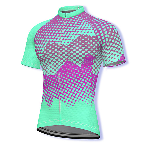 

21Grams Men's Short Sleeve Cycling Jersey Spandex Green Polka Dot Bike Top Mountain Bike MTB Road Bike Cycling Breathable Quick Dry Sports Clothing Apparel / Athleisure