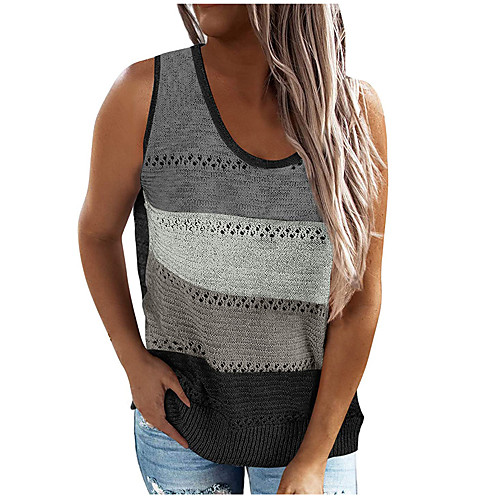 

2021 spring ladies casual knitted v-neck stitching sleeveless vest top