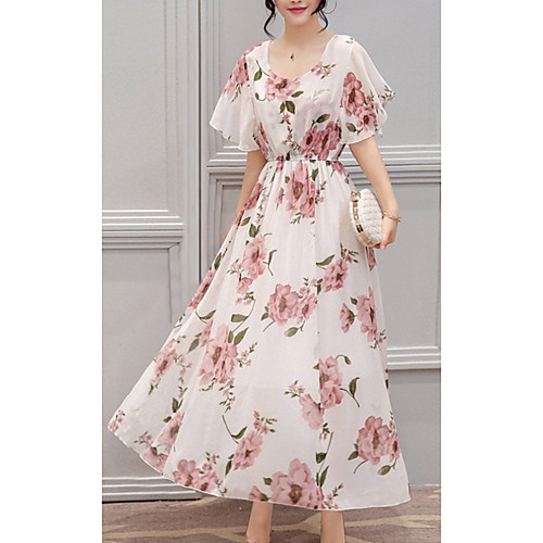 

Women's A Line Dress Midi Dress White Short Sleeve Floral Solid Color Print Spring Summer Round Neck Casual 2021 S M L XL XXL 3XL