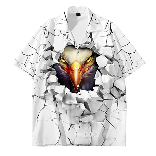 

Men's Shirt 3D Print Eagle Animal Button-Down 3D Print Short Sleeve Daily Tops Casual Fashion Hawaiian White