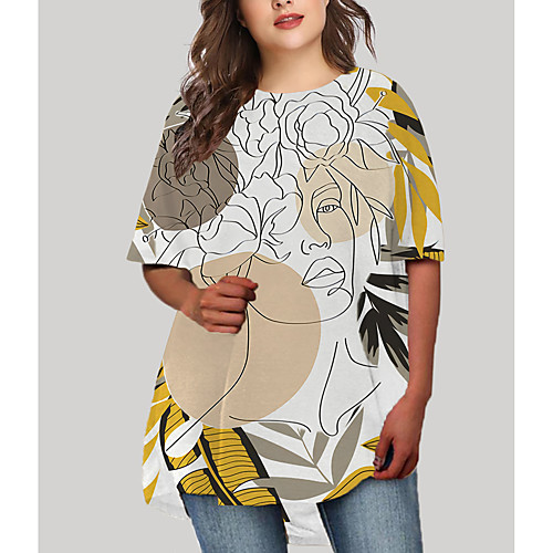 

Women's Plus Size Dresses T Shirt Dress Tee Dress Short Mini Dress Half Sleeve Graphic Color Block Print Casual Fall White XL XXL 3XL 4XL 5XL / Holiday