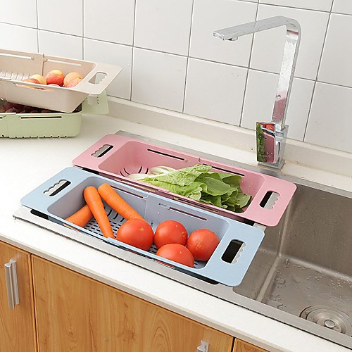 

Telescopic Drain Rack Adjustable Plastic Tableware Rack Household Kitchen Dish Rack Vegetable Drain Basket