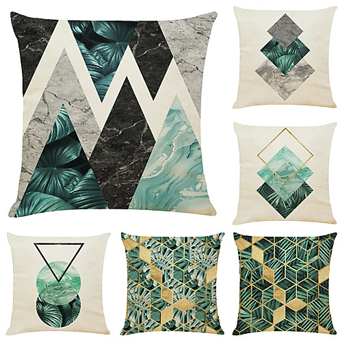 

6 pcs Linen Pillow Cover, Floral&Plants Simple Modern Square Zipper Traditional Classic
