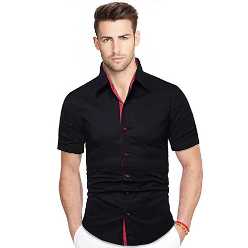 

men's short sleeve casual button down party dress shirt-black