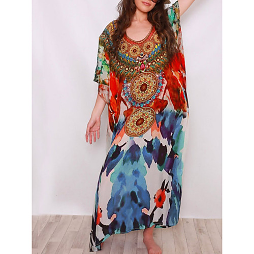 

Women's Swimsuit Cover Up Beach Top Swimsuit Oversized Slim Tribal Abstract Red Swimwear T shirt Dress Tunic V Wire Bathing Suits New Fashion Sexy