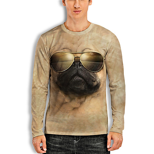 

Men's Tees T shirt 3D Print Dog Graphic Prints Animal Print Long Sleeve Daily Tops Casual Designer Big and Tall Yellow