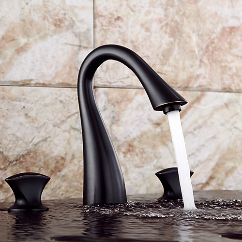 

Bathroom Sink Faucet - FaucetSet / Widespread Electroplated Widespread Two Handles Three HolesBath Taps