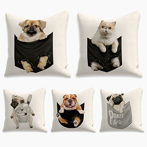 

Cushion Cover 5PCS Linen Soft Decorative Square Throw Pillow Cover Cushion Case Pillowcase for Sofa Bedroom Superior Quality Mashine Washable Dog