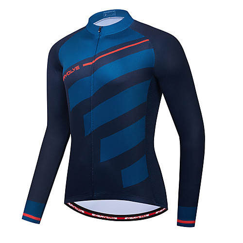 

Men's Long Sleeve Cycling Jersey Dark Navy Bike Jersey Sports Clothing Apparel / Micro-elastic / Athleisure