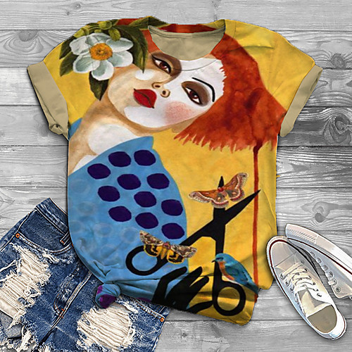 

Women's Plus Size Print Graphic Portrait Graffiti T shirt Large Size Crewneck Short Sleeve Tops XL XXL 3XL Yellow Big Size