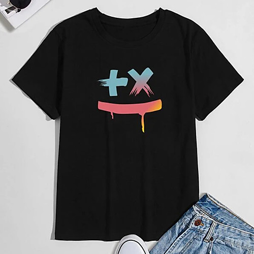 

Men's T shirt Hot Stamping Cartoon Print Short Sleeve Casual Tops 100% Cotton Basic Casual Fashion Black
