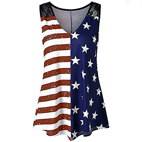 

fedulk womens american flag print tank tops sleeveless lace v neck flare tunics patriotic basic blouse(wine, medium)