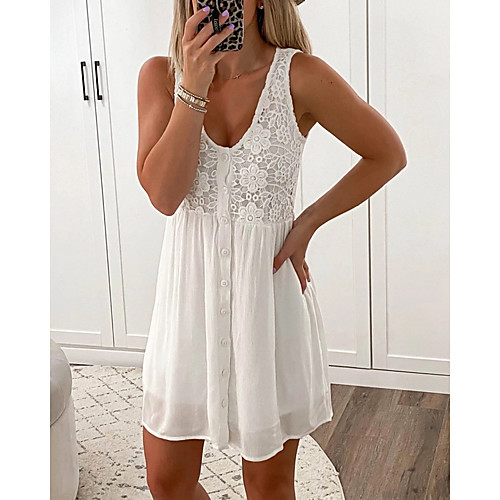 

Women's Strap Dress Short Mini Dress Navy White Black Sky Blue Gray Sleeveless Solid Color Patchwork Summer Casual Sexy 2021 S M L XL