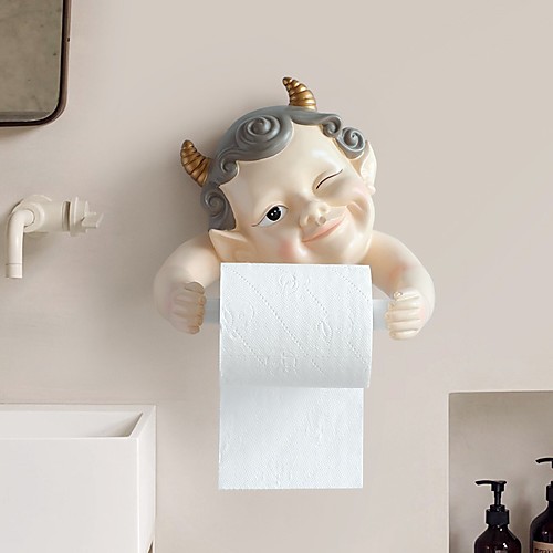 

Punch-free Cute Elf Wall-mounted Paper Towel Holder Resin Kitchen Roll Paper Box Wash Towel Rack Cartoon Toilet Paper Toilet Paper Holder