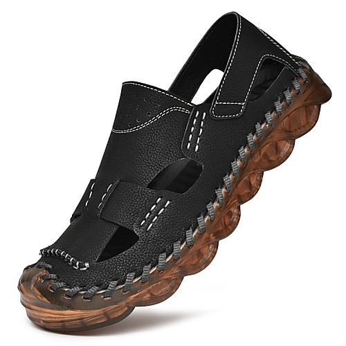 

Men's Sandals Beach Roman Shoes Daily Outdoor Nappa Leather Breathable Non-slipping Wear Proof Black Brown Spring Summer