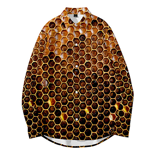 

Men's Shirt 3D Print Honeycomb Button-Down 3D Print Long Sleeve Daily Tops Casual Fashion Yellow