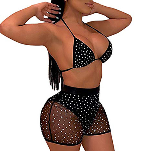 

Swimwear for Women Rhinestone Crystal Diamond Halter Push-up High Waist Bikini Set Bathing Swimsuit Daorokanduhp