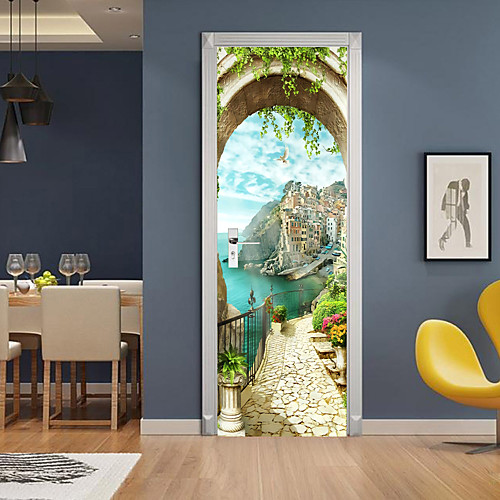 

3D 2pcs Self-adhesive Creative Door Stickers Living Room Bedroom Diy Decorative Home Waterproof Wall Stickers 77x200cm