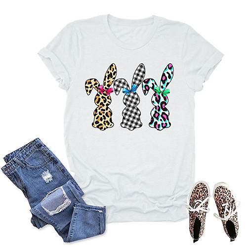 

Women's T shirt Graphic Animal Print Round Neck Tops Cotton Basic Basic Top Olive green (color picture) Light gray (color picture) Dark gray (color picture)