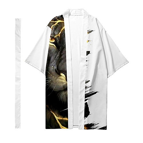 

Men's Shirt 3D Print Lion Animal 3D Print Short Sleeve Daily Tops Casual Fashion Hawaiian White