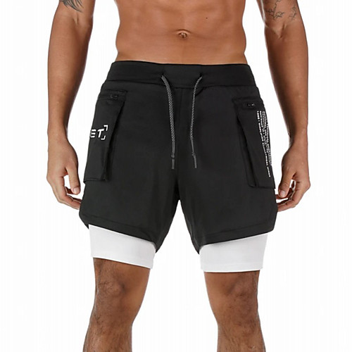 

Men's Running Shorts Athleisure Bottoms 2 in 1 with Phone Pocket Towel Loop Fitness Gym Workout Performance Running Training Breathable Quick Dry Soft Normal Sport White Black Grey / Micro-elastic